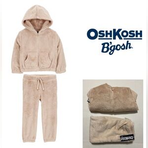 🆕OSHKOSH - 4T - NWT - 2PC SET - GIRLS TAN SHERPA FLEECE ZIP UP HOODIE AND PANTS